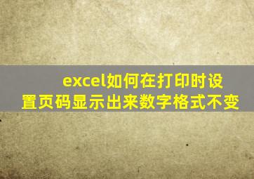 excel如何在打印时设置页码显示出来数字格式不变